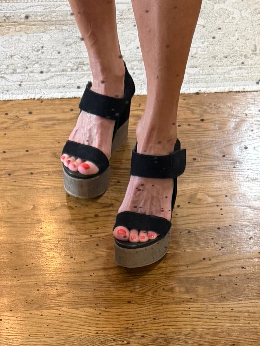 Pedro Garcia Black Suede Platform Velcro Sandals